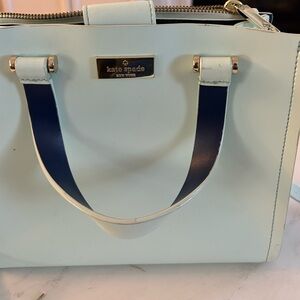 KATE SPADE Arbour Hill Kyra Smooth Leather Satchel Pumice & Blue Bag Crossbody